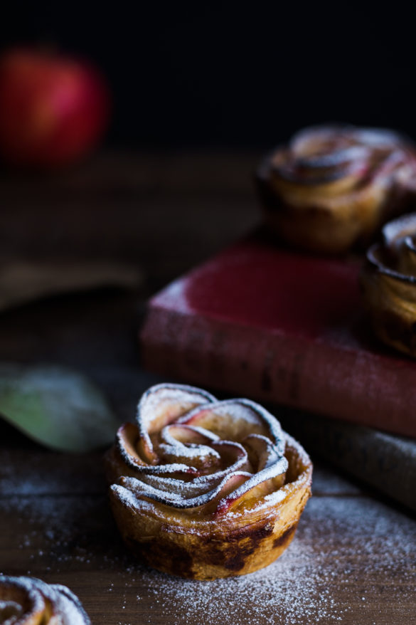 Apple Rose Tart on rustic table