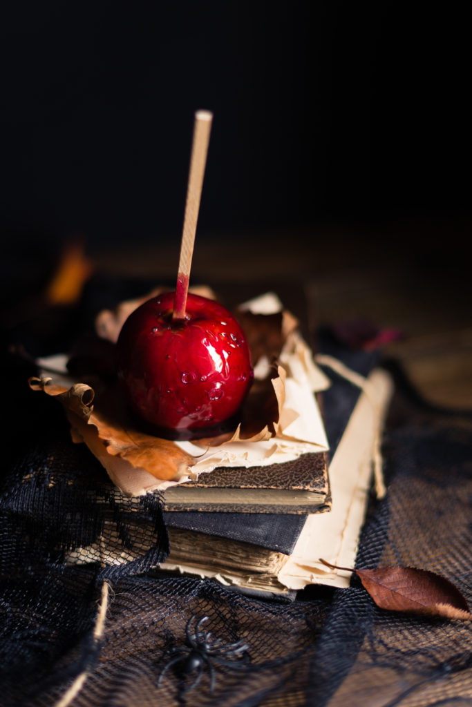 Halloween toffee apple on table